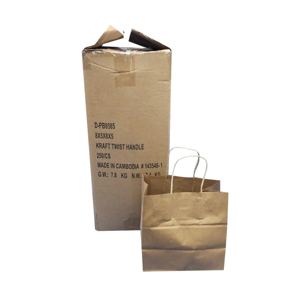 Island Plastic Bags Handled Paper Bags, 8in x 8in x 5in, Pack Of 250 MPN:D-PB8585