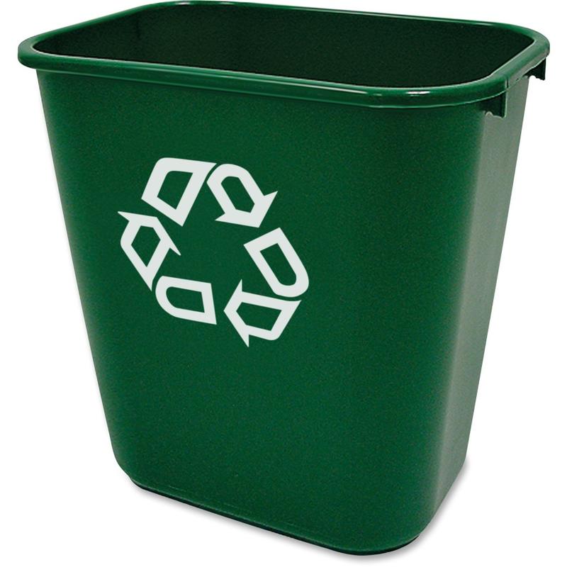 Rubbermaid Commercial Deskside Recycling Container, 7.03 gal Capacity, Rectangular, 15inH x 10.2inW, Plastic, Green, 12 / Carton MPN:295606GN