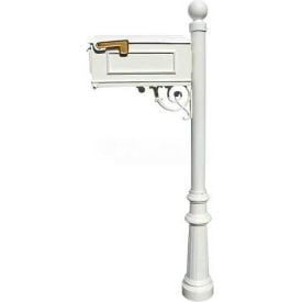 Lewiston Mailbox Post (Fluted Base & Ball Finial) Support Brace (No Address Plates) White LM-804-LPST-WHT