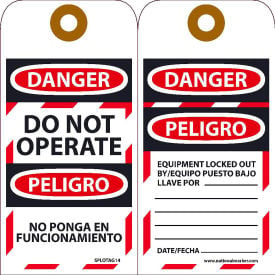 Bilingual Lockout Tags - Do Not Operate Equipment Tag-Out - 10/Pack SPLOTAG14