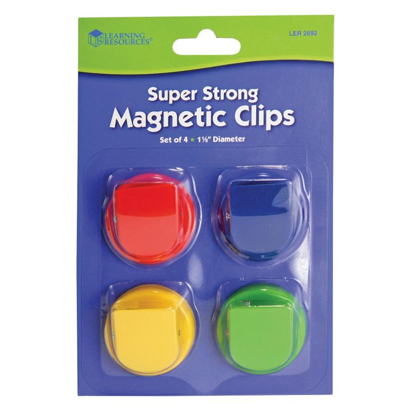 Learning Resources Super Strong Magnetic Clips Set - 1.5in Diameter - 50 Sheet Capacity - for Whiteboard, Folder - Assorted - 4 / Pack MPN:LER2692