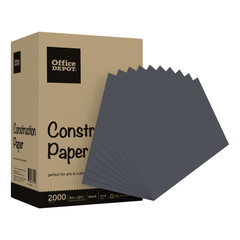 Office Depot Brand Construction Paper, 9in x 12in, 100% Recycled, Black, Pack Of 2,000 Sheets MPN:SI/1019C