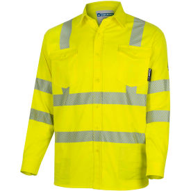 Oberon™ Men's Flame Resistant Button-Up Safety Shirt Cotton/Nylon 4XL Hi-Vis Yellow ZFI506-4XL