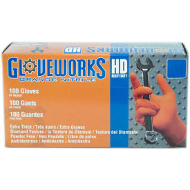Ammex® Gloveworks Industrial Grade Disposable Nitrile Gloves Powder-Free Orange XL 100/Box GWON48100
