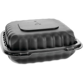 Pactiv Evergreen Microwavable MFPP Hinged Lid Container 8.31 x 8.35 x 3.1 Black Plastic 200/CT YCNB08010000