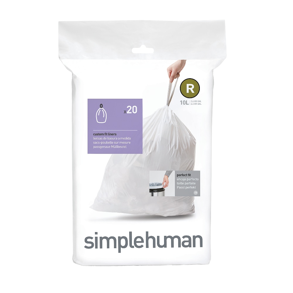 simplehuman Custom Fit Can Liners, R, 0.3 mil, 10L/2.6G, White, Pack Of 240 MPN:CW0253