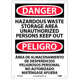 Bilingual Aluminum Sign - Danger Hazardous Waste Storage Area Unauthorized Out ESD442AB