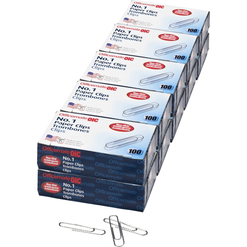 Officemate No. 1 Nonskid Paper Clips - No. 1 - 1.8in Length x 0.5in Width - Non-skid - 1000 / Pack - Silver - Steel MPN:99912DUP