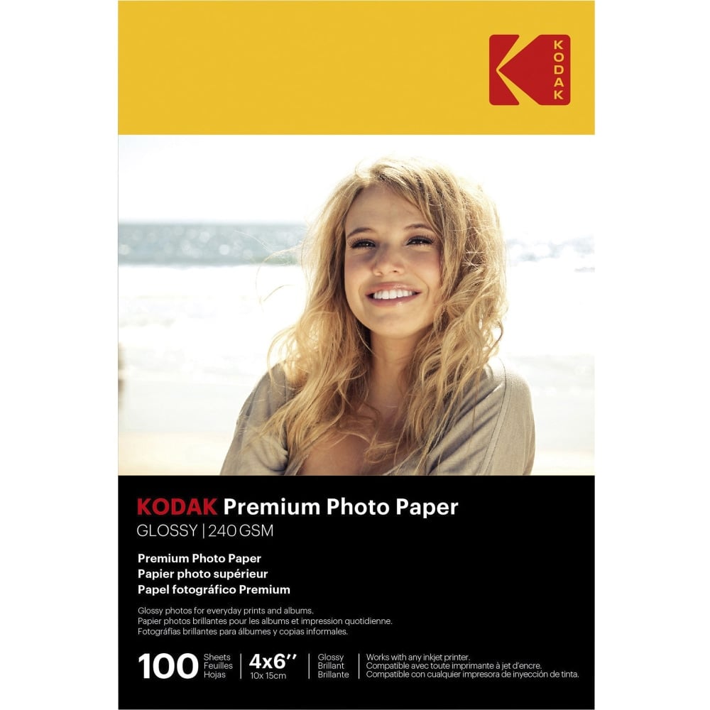 Kodak Inkjet Photo Paper - White - 4in x 6in - Glossy - 100 / Pack (Min Order Qty 5) MPN:41175