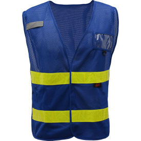GSS Safety Incident Command Vest- Blue Vest w/Lime Prismatic Tape One Size Fits All 3113