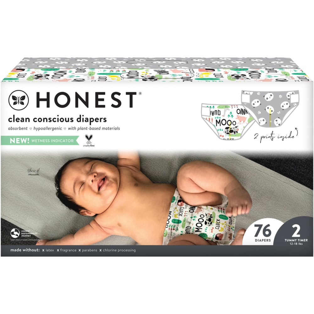 The Honest Company Clean Conscious Diapers, Size 2, Panda/Barnyard, 76 Diapers Per Box (Min Order Qty 2) MPN:H01TCB00D3S2R