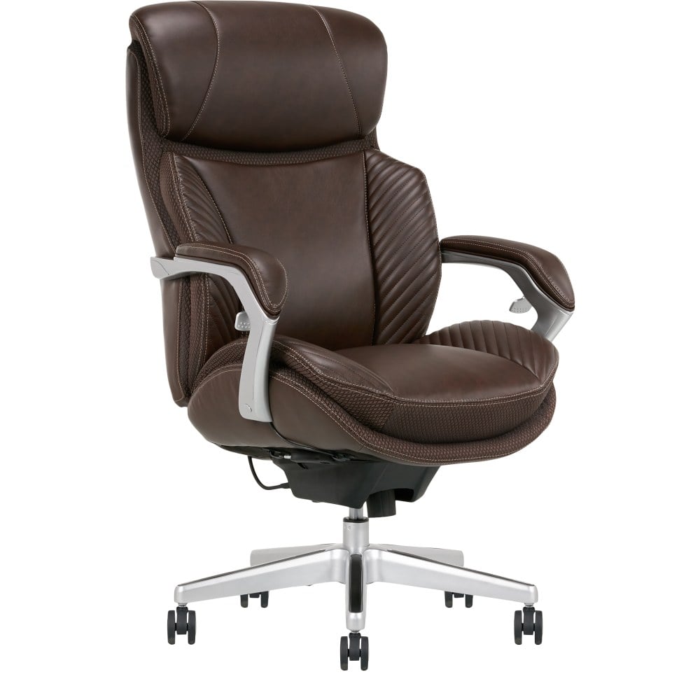 Serta iComfort i6000 Big & Tall Ergonomic Bonded Leather High-Back Executive Chair, Brown/Silver MPN:52188
