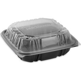Pactiv Evergreen EarthChoice Microwavable Hinged Lid Container 28 oz. Cap. Black/Clear 150/Carton DC757100B000