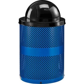 GoVets™ Outdoor Perforated Steel Trash Can With Dome Lid 36 Gallon Blue 949BL261