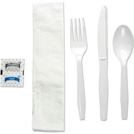 Boardwalk® Six Piece Condiment/Fork/Knife/Napkin/Teaspoon Cutlery Kit White Pack of 250 BWKFKTNSMWPSWH