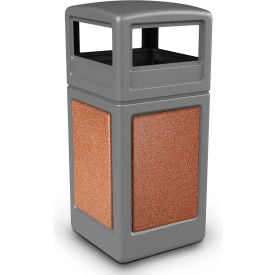 PolyTec™ Square Waste Container with Dome Lid Gray with Sedona Stone Panels 42-Gallon 720447K