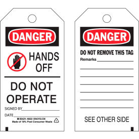 Brady® 86522 Danger Hands Off Do Not Operate tag 2 sided 10/Pkg Polyester 3