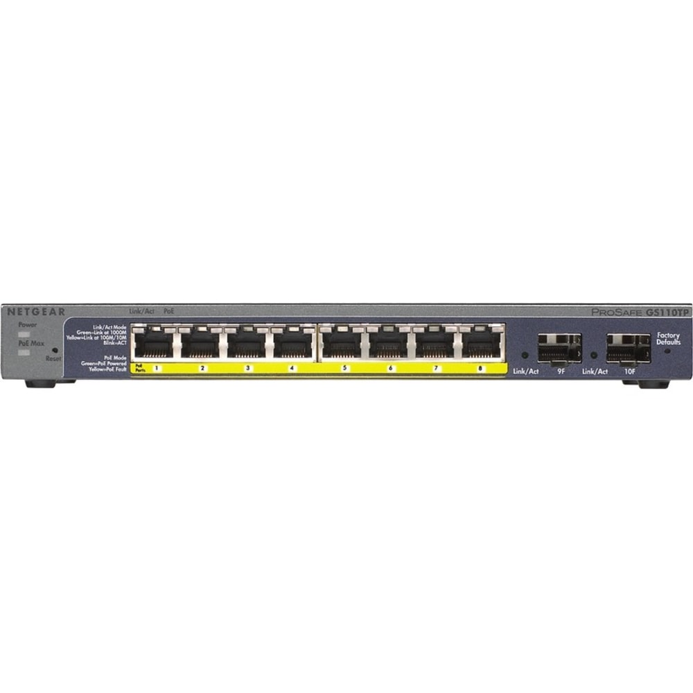 Netgear ProSafe GS110TP Ethernet Switch - 8 Ports - Manageable - 3 Layer Supported - Modular - 2 SFP Slots - GS110TP300NAS MPN:GS110TP-300NAS