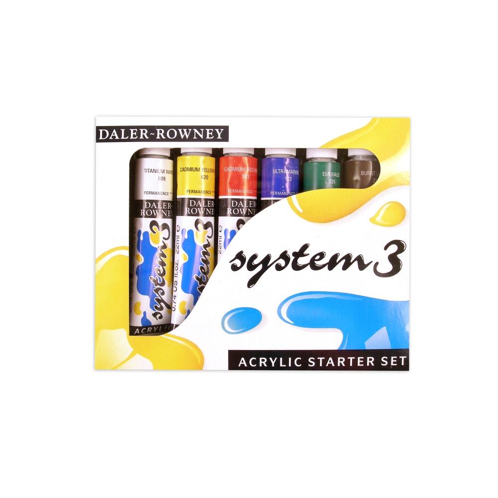 Daler-Rowney System 3 Acrylic Paint Set, Starter Set, 0.74 oz (22 mL), Pack Of 6 MPN:129100005