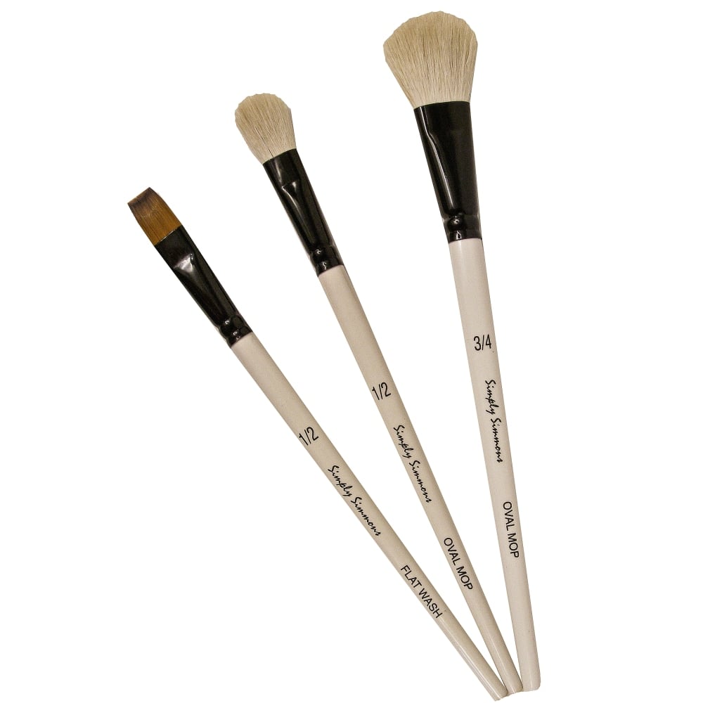 Robert Simmons Simply Simmons Value Paint Brush Set, Mop Up, Assorted Sizes, Assorted Bristles, White, Set Of 3 MPN:255300005