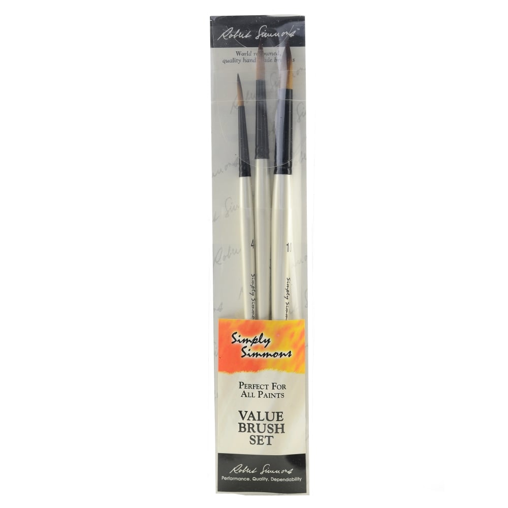 Robert Simmons Simply Simmons Value Paint Brush Set, Assorted Sizes, Round Bristle, Synthetic, White, Set Of 3 MPN:255300007