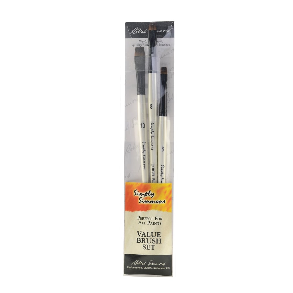 Robert Simmons Simply Simmons Value Paint Brush Set, Assorted Sizes, Blender Bristle, White, Set Of 3 MPN:255300008