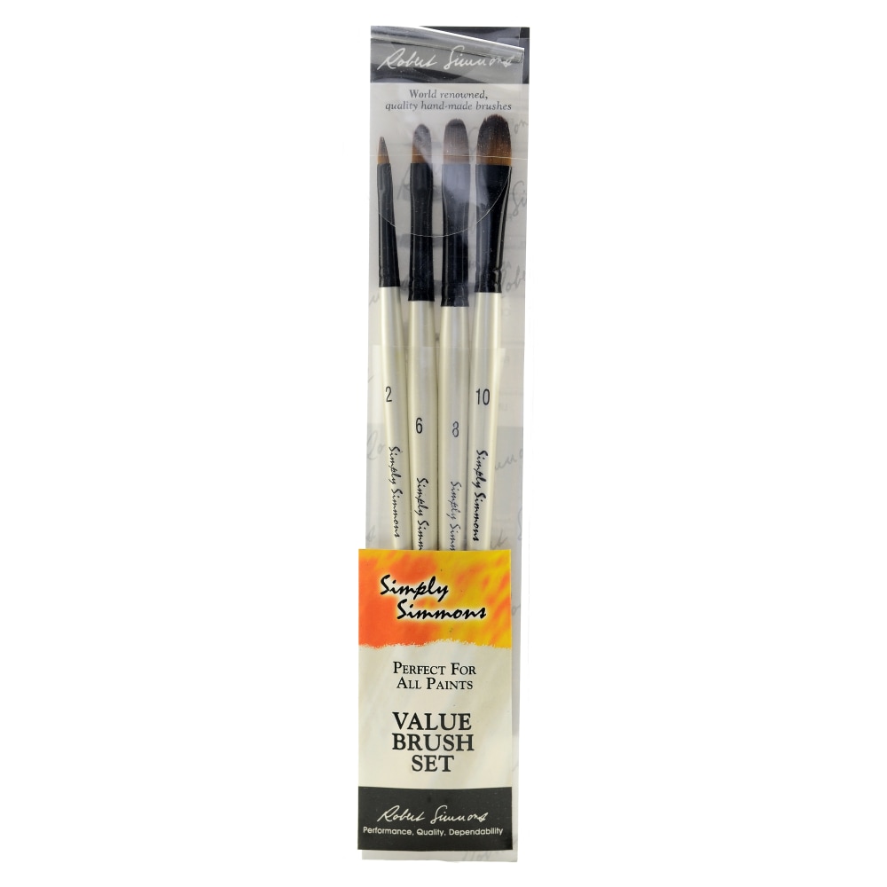 Robert Simmons Simply Simmons Value Paint Brush Set, Assorted Sizes, Filbert Bristle, Synthetic, White, Set Of 4 MPN:255400005