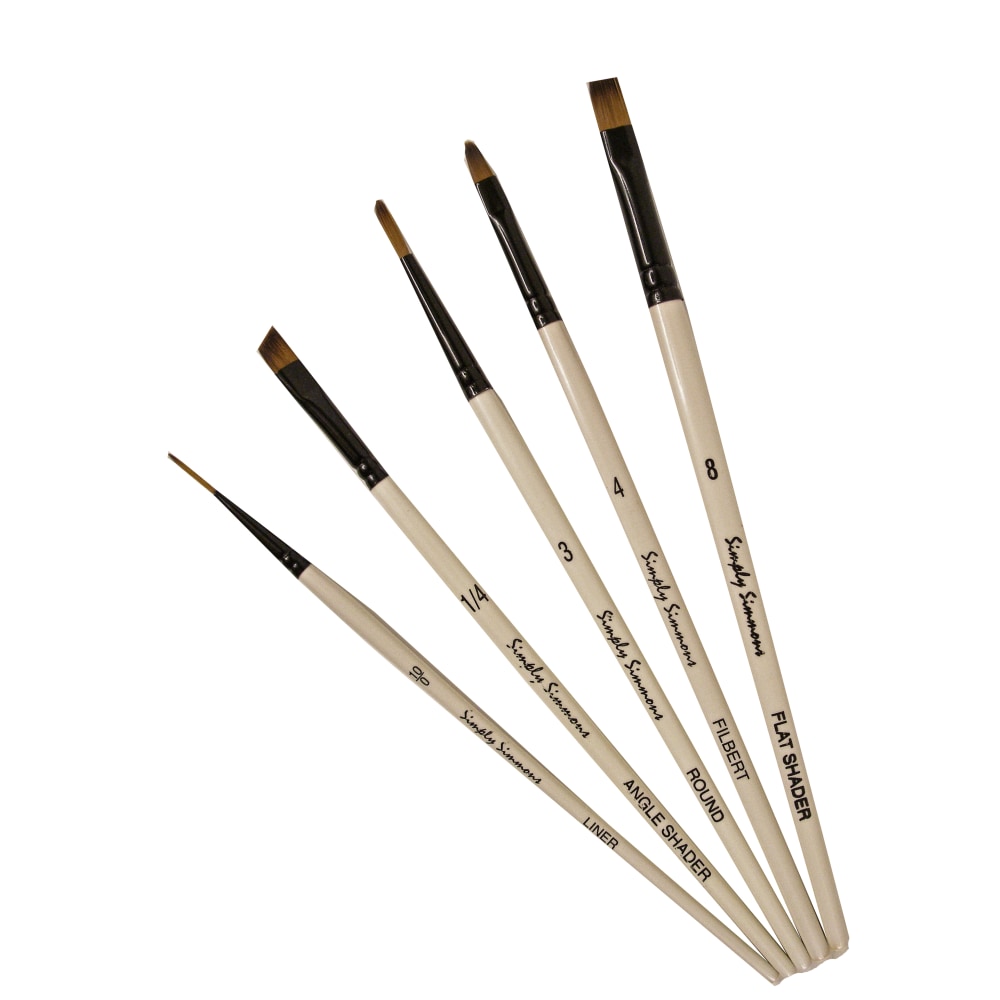 Robert Simmons Simply Simmons Value Paint Brush Set, Go To Set, Assorted Sizes, Assorted Bristles, Synthetic, White, Set Of 5 MPN:255500002