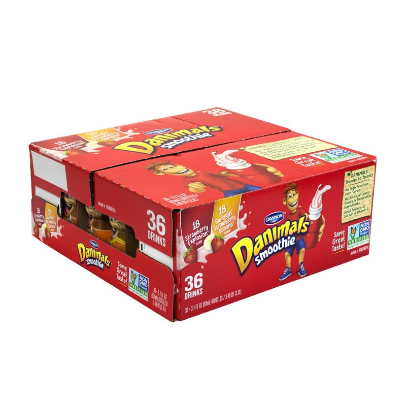 Dannon Danimals Strawberry Explosion & Swingin Strawberry Banana Smoothies, 3 Oz, Pack Of 36 Smoothies MPN:980009611