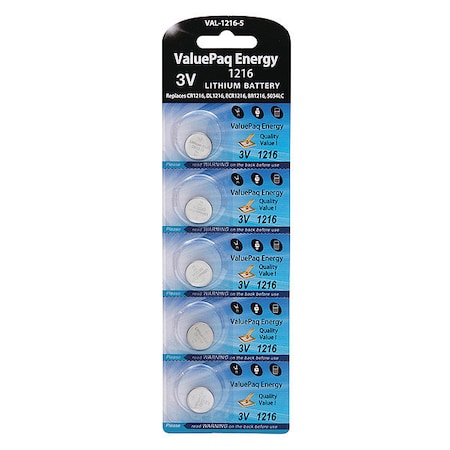 Battery 3 Volt Lithium (CR) Dantona 5 Pack Lithium Batteries MPN:VAL-1216-5