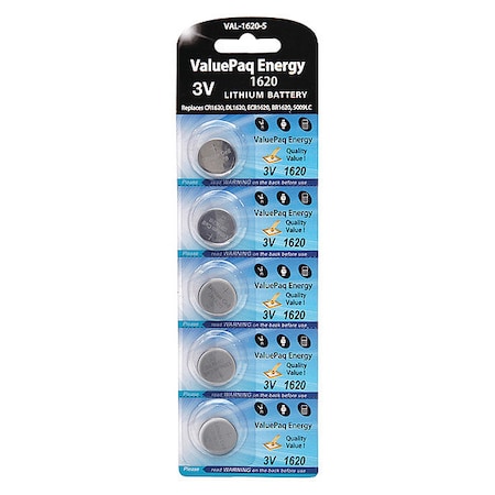 Battery 3 Volt Lithium (CR) Dantona 5 Pack Lithium Batteries MPN:VAL-1620-5