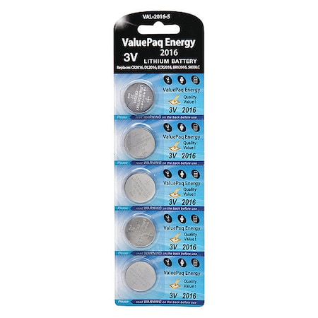 Battery 3 Volt Lithium (CR) Dantona 5 Pack Lithium Batteries MPN:VAL-2016-5