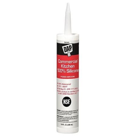 Silicone Sealant, 10 oz, Cartridge, Clear, Silicone Base, Commercial Kitchen MPN:08658