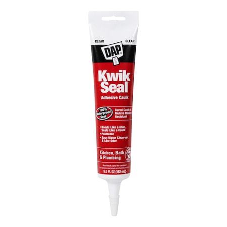 Acrylic Latex Adhesive Caulk, 6 oz, Tube, Clear, Acrylic Latex Base, Kwik Seal MPN:18008