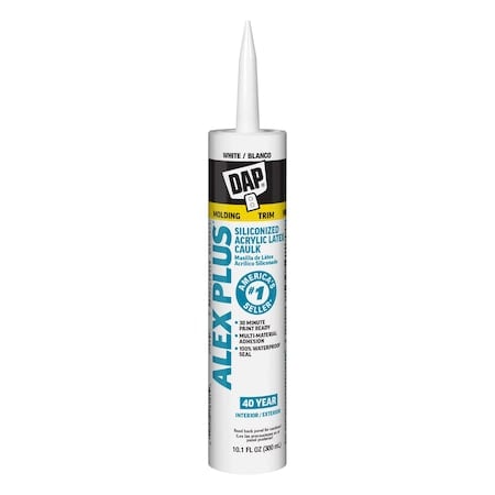Silicone Caulk, 10 oz, Cartridge, White, Silicone Base, ALEX PLUS MPN:18152