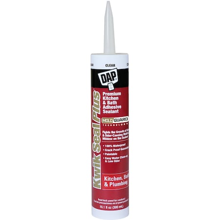 Acrylic Latex Sealant, 10 oz, Cartridge, Clear, Acrylic Latex Base, Kwik Seal Plus MPN:18516