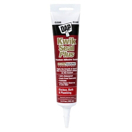 Acrylic Latex Sealant, 6 oz, Tube, Clear, Acrylic Latex Base, Kwik Seal Plus MPN:18546
