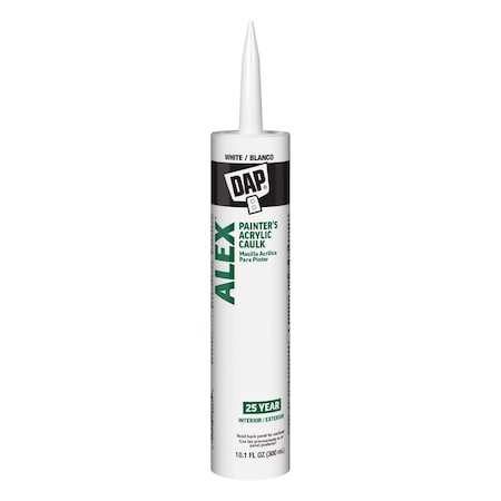Acrylic Latex Caulk, 10 oz, Cartridge, White, Acrylic Latex Base, ALEX MPN:18670