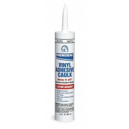Acrylic Latex Adhesive Caulk, 10 oz, Cartridge, White, Acrylic Latex Base, Phenoseal MPN:51136-00005