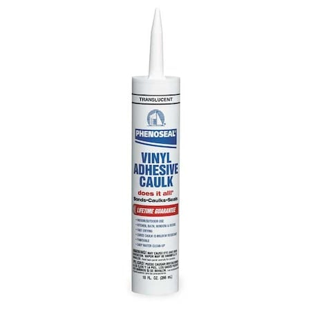 Acrylic Latex Adhesive Caulk, 10 oz, Cartridge, Clear, Acrylic Latex Base, Phenoseal MPN:51136-00006