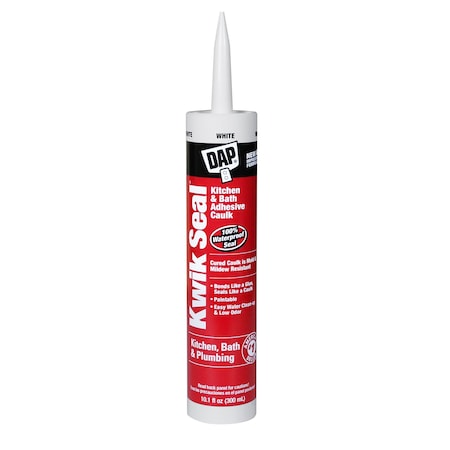 Acrylic Latex Adhesive Caulk, 10 oz, Cartridge, White, Acrylic Latex Base, Kwik Seal MPN:70798-18032