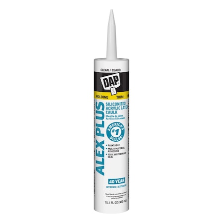 Silicone Caulk, 10 oz, Cartridge, Clear, Silicone Base, Alex Plus MPN:7079818156
