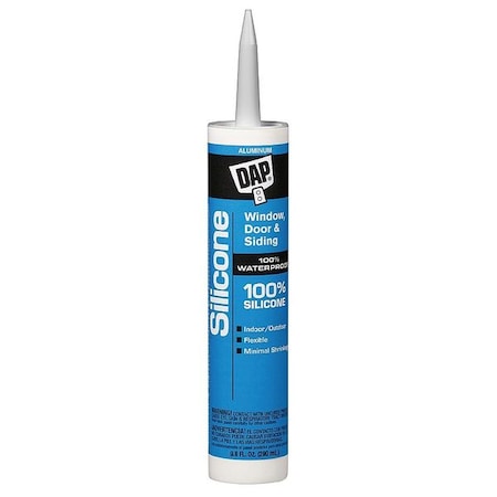 Silicone Sealant, 9.8 oz, Cartridge, Aluminum Gray, Silicone Base, Window, Door & Siding MPN:8643