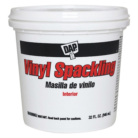 Vinyl Spackling Paste, 1 qt, Tub, White, Vinyl Spackling MPN:12132
