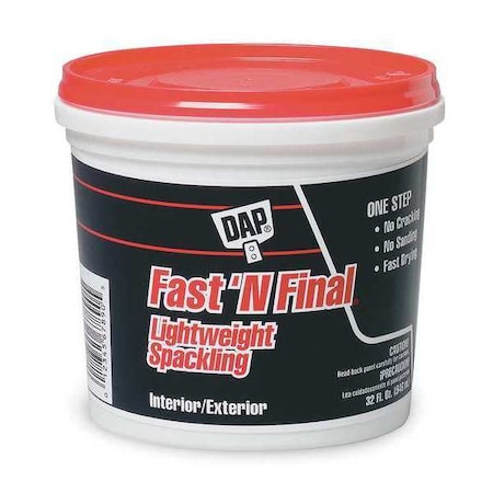 Spackling Paste, 1 qt, Tub, White, Fast 'N Final MPN:12142