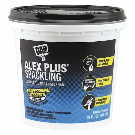 Spackling Paste, 32 oz, Pail, White, Alex Plus MPN:18746