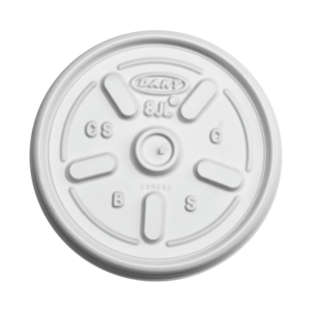 Dart Plastic Lids, Vented, Fits 8 oz to 10 oz Hot/Cold Foam Cups, White, 100/Pack, 10 Packs/Carton MPN:8JL