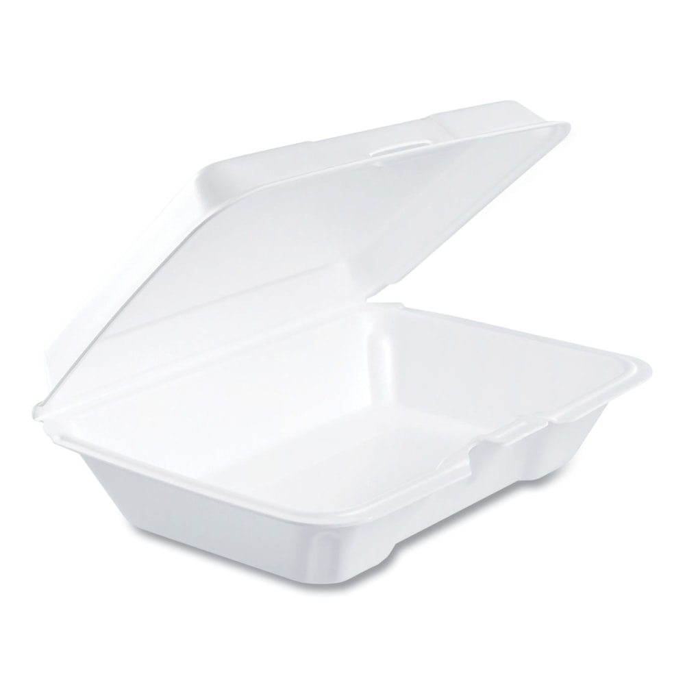 Dart Foam Hinged-Lid Containers, 2-5/8inH x 6-7/16inW x 9-5/16inD, White, Carton Of 200 Containers MPN:206HT1R