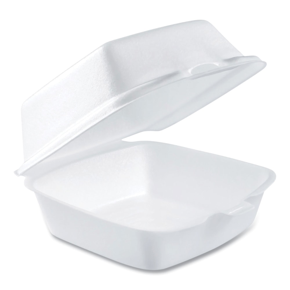 Dart Foam Hinged-Lid Containers, 2-7/8inH x 5-3/8inW x 5-1/2inD, White, Carton Of 500 Containers MPN:50HT1