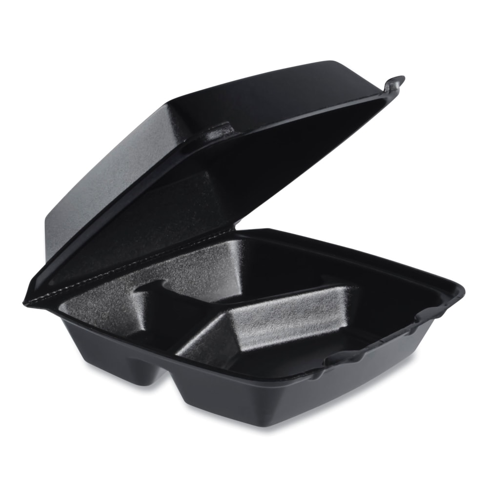 Dart Insulated Foam Hinged Lid Containers, 3 Compartments, 8-3/8inH x 8inW x 3-1/4inD, Black, Carton Of 200 Containers MPN:85HTB3R